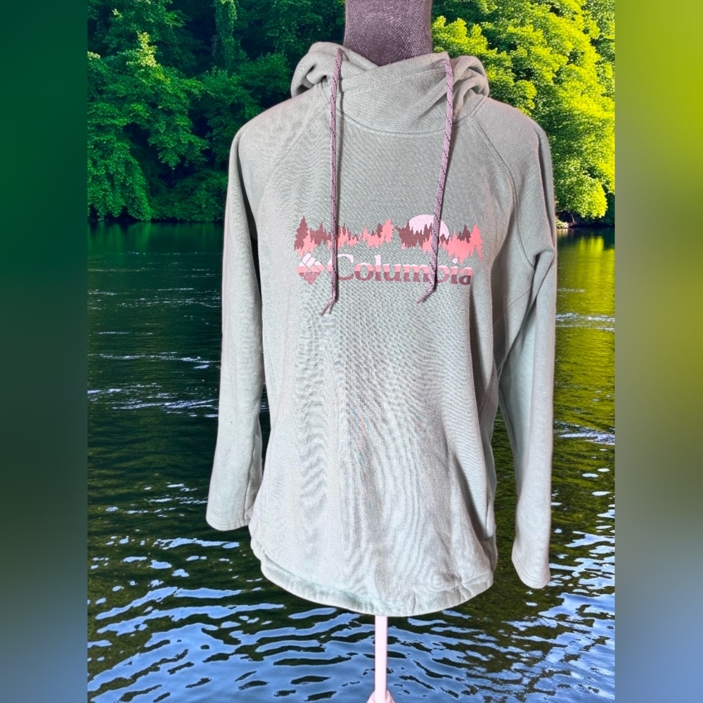 Columbia Light Gray Hoodie with Pink Graphic